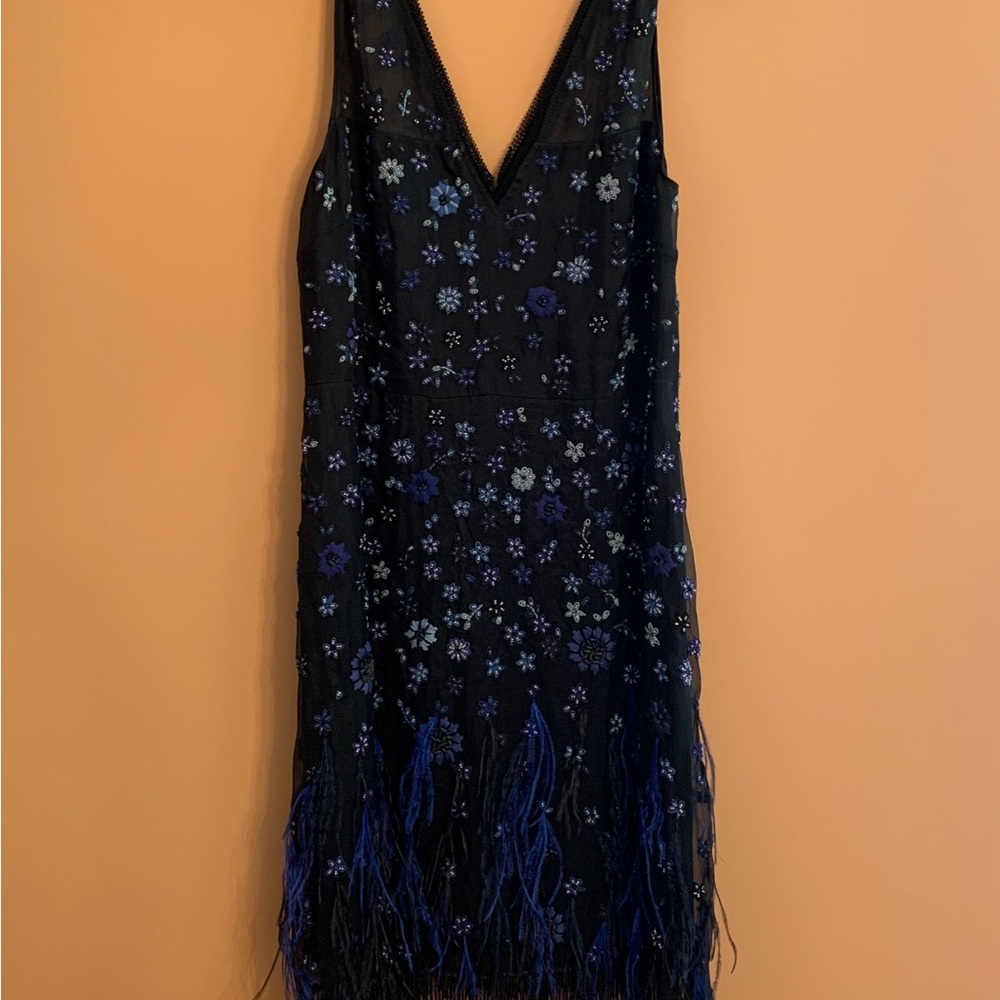 Gorgeous Eli Tahari beaded, embroidered, feather dress